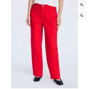 NEW | Free Assembly Womens Mid-rise Cropped Barrel Jeans Red | SZ 4 27.5" Inseam